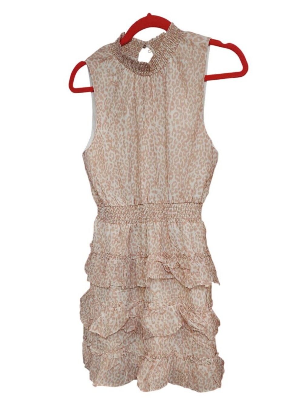 Rachel Parcell Leopard Print Halter Ruffle Mini Dress Size S Rayon Voile Pink